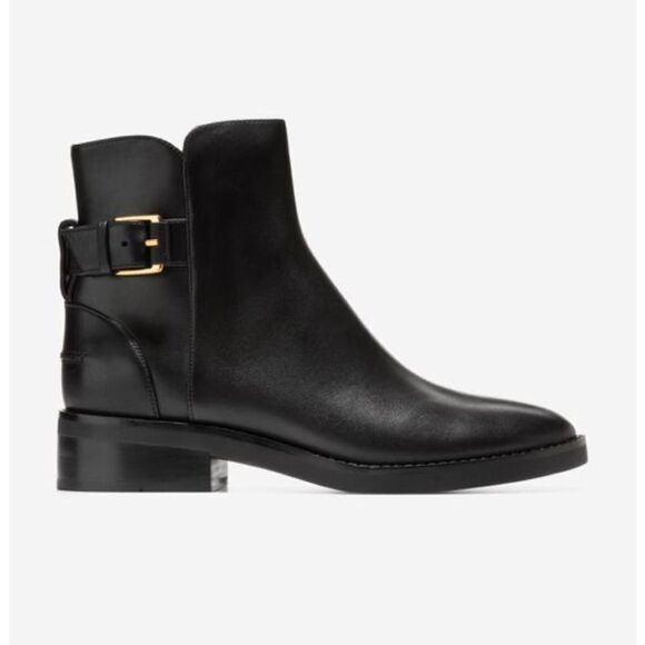 Cole Haan Women's Hampshire Black Leather Buckle Ankle Boots US 6.5 - Picture 1 of 13